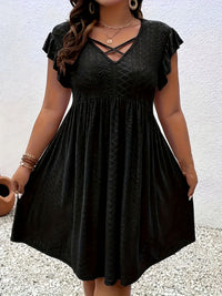 Womens V-neck Hollow-out Short-Sleeve Blouse Dress