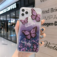Purple Butterfly Chrysanthemum Daisy Glitter Quicksand Shell