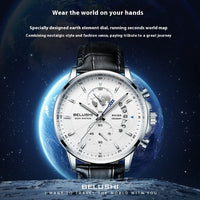 Business Three-eye Timing Leather Luminous Watch Steel Band