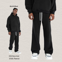 Men's Hooded Sweatshirt Fleece-lined Loose Sweatshirt Set