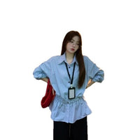 Korean-style Versatile Striped Collar Women's Fashion Slim-fit Shirt