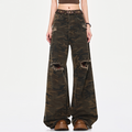 High Street Ripped Brushed Camouflage Jeans