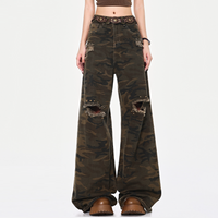 High Street Ripped Brushed Camouflage Jeans