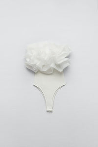 Strapless Straight Collar Transparent Organza Laminated Decoration Rib Jumpsuit