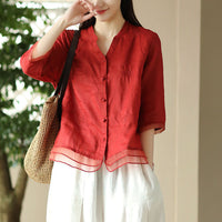 Retro Cotton-Linen Shirt Womens Artistic Cardigan Embroidered Blouse
