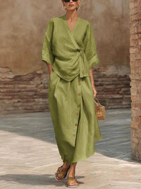 Women's Casual Solid-Colored Loose Skirt Two-Piece Set