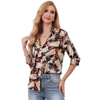 Womens Fashion Casual Printed Lapel Shirt