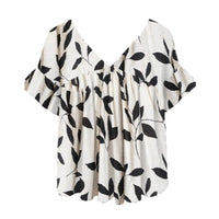 Womens Crew-neck Short-sleeve Floral-print Top