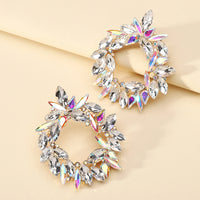 Crystal Wreath Stud Earrings For Women Sparkly Rhinestone Statement Floral Multicolor Jewelry Party Wedding Bridal Prom