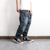 Loose Green Pocket Washed And Splashed Ink Nine-point Straight Jeans Men