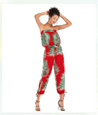 Fleece Trousers Sexy Casual Chiffon Print One-Piece Neck Jumpsuit Women
