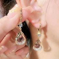 Light Luxury Hollow Mesh Teardrop Drop Earrings, Elegant Sparkling Zircon Ear Cuffs, Niche Design