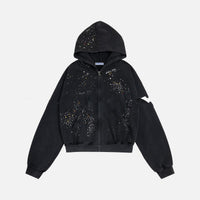 Baby's-breath Rhinestone-studded Vintage Hoodie