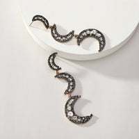 Black Paved Rhinestone Three Layer Crescent Moon Dangle Earrings For Women Vintage Gothic Elegant Party Prom Jewelry