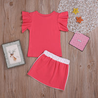 Hot Sale New Watermelon Red Bell Sleeve Top Short Skirt Suit