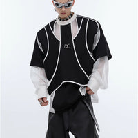 Fake Two-piece Design Padded Shoulder Long Sleeve Crew Neck Sweater