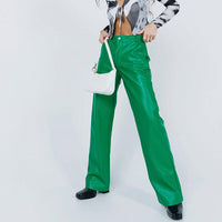 PU Trousers High Waist Loose Wide-leg Leather Pants Casual Trousers