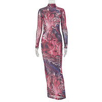 High-neck Long-sleeve Figure-flattering Dress