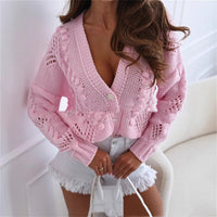 Long Sleeve Button Loose Hollow Women's Sweater
