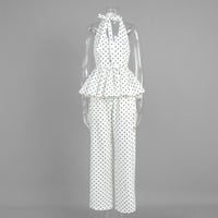 Polka-dot Print Elegant Halterneck Jumpsuit With Wide-leg Pants Set