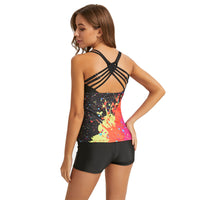 Contrast Graffiti Print Suspender Swimsuit