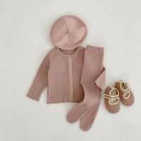 Spring Clothing Infant Boys And Girls Baby Thread Cardigan Coat Big Bottom Pantyhose 2-piece Suit