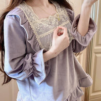 Princess-style Fleece-lined Extra-thick Flannel Pajama And Loungewear Set For Winter