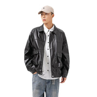 Workwear Men's Loose Pu Stand Collar Jacket