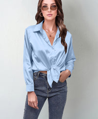 Women's Silk-like Long-sleeved Shirt Top