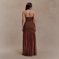 Body-hugging Backless Mesh-embellished Pleated Sexy Dress