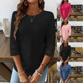 Womens Casual T-Shirt With A Crew Neck Patchwork Lace And Three-Quarter Sleeves