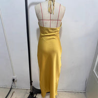 Design-focused Rhinestone-embellished Floral-decorated Halter Dress