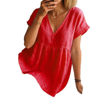 Women's Casual Loose-Fit Fashion Cotton-Linen Short-Sleeve Top
