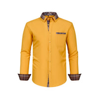 Color Matching Casual Long Sleeve Men's Shirt Slim Fit Plaid Collar