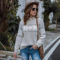 Embroidered Jacquard Pullover Loose Bottoming Shirt Mock Neck Sweater Coat