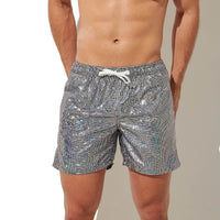 Men's Shiny Printed Loose Beach Drawstring Leisure Shorts