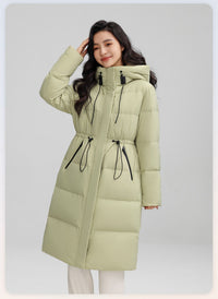 Drawstring Waist Long Below The Knee Down Jacket Women's Winter Casual Warm Jacket
