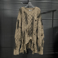 Irregular Ripped Sweater Women's Vintage Knitted Top