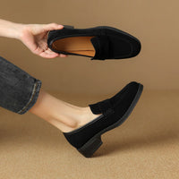 Sheepskin Chunky Heel Pumps Women Spring Concise
