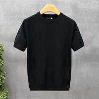 Diamond Lattice White Sweater With Short Sleeves Men's Slim Bottoming Shirt