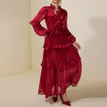 Women's Ruffled Panel Long-Sleeve Elegant Chiffon Dress