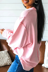 Women's Solid Color Design Round Neck Drop Shoulder Long Sleeve Sweatshirt