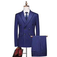 Casual DoubleBreasted Striped Suit Set