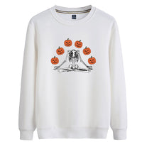 Female Wansheng Pumpkin Skull Printed Crew Neck Sweatshirt
