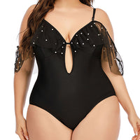 Women's Bikini Suspenders Deep V  Back Tulle Ruffled Swimsuit