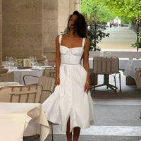 Strap Sexy Backless Waist-Cinching A-Line Dress Womens New Style Sassy Long Dress
