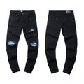 Casual Denim Jeans With Embroidered Ripped Patches