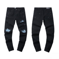 Casual Denim Jeans With Embroidered Ripped Patches