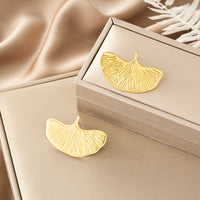 Oval Stainless Steel Earrings, Trendy Geometric Heart Texture, 18K Gold Plated Ear Studs, Titanium Steel