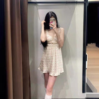 Summer Printed Silk-Satin Bow-Embellished Slip Dress